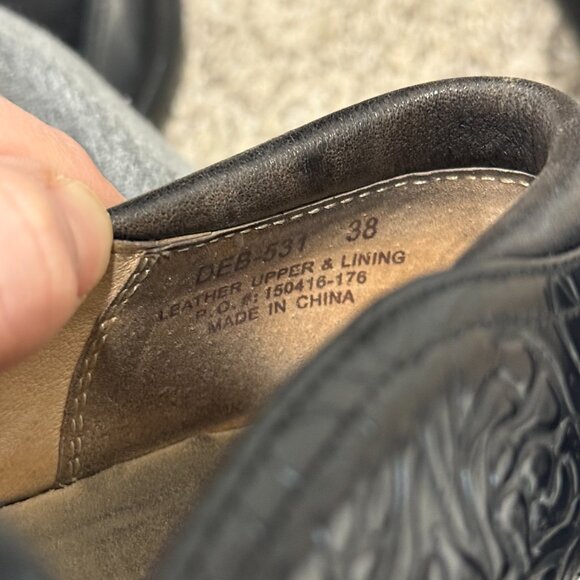 Alegria Black Leather Debra DEB-531 Floral Embossed Rose Slip On Clog Nurse 38 - Picture 7 of 7